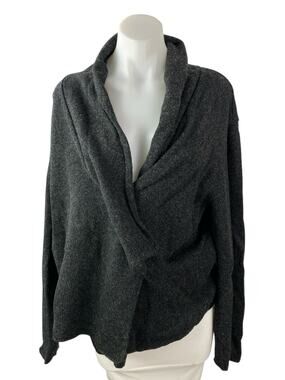 Oska Gray Lambwool Cashmere Shawl Collar Long Sleeve Wrap Cardigan Sweater Top M